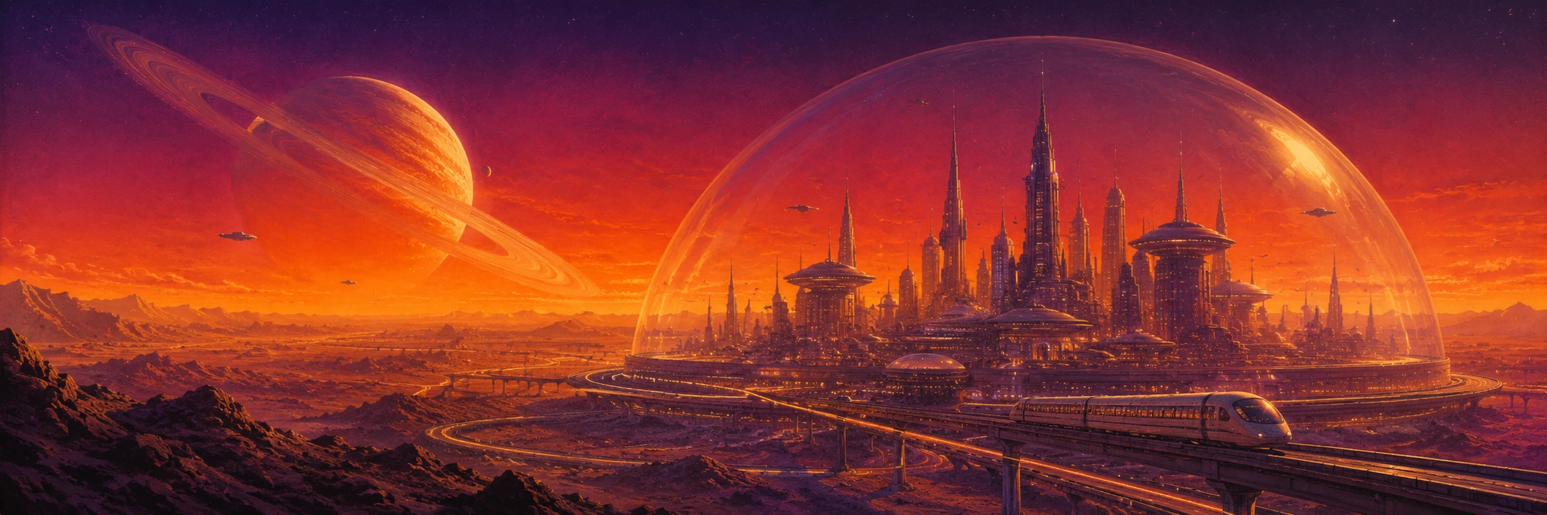 Domed city at sunset